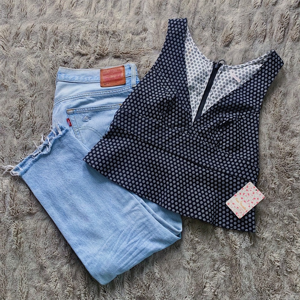 Free People Reversible Black & White Flower Top